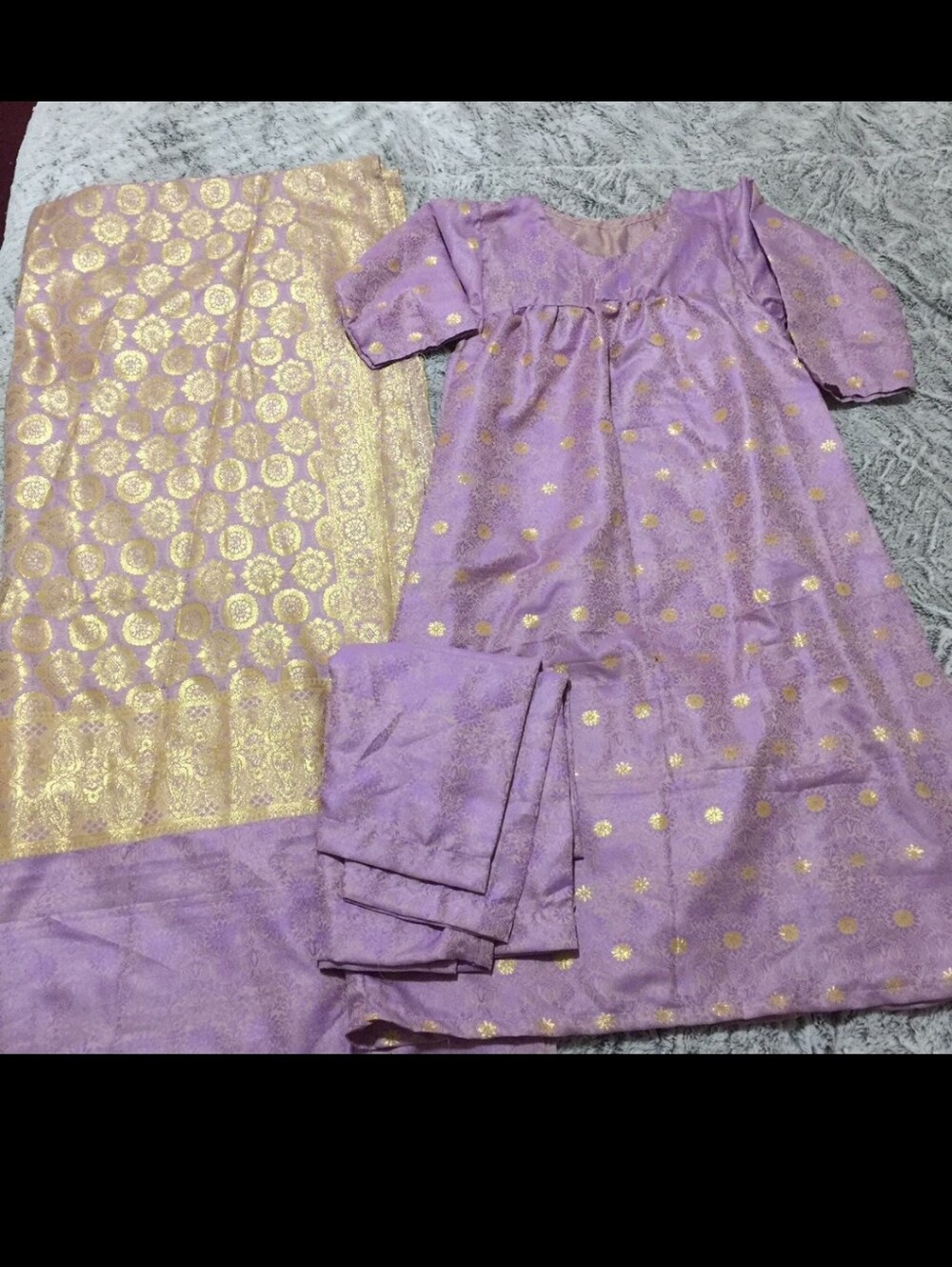 Gold And Lavender Shalwar Salwar Kameez Suit